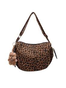 Nicekee Retro Popular Leopard Print Shoulder Bag With Adjustable Wide Strap And Cute Hanging Accessories, Suitable For Commuting Shopping - Multicolor - View 6