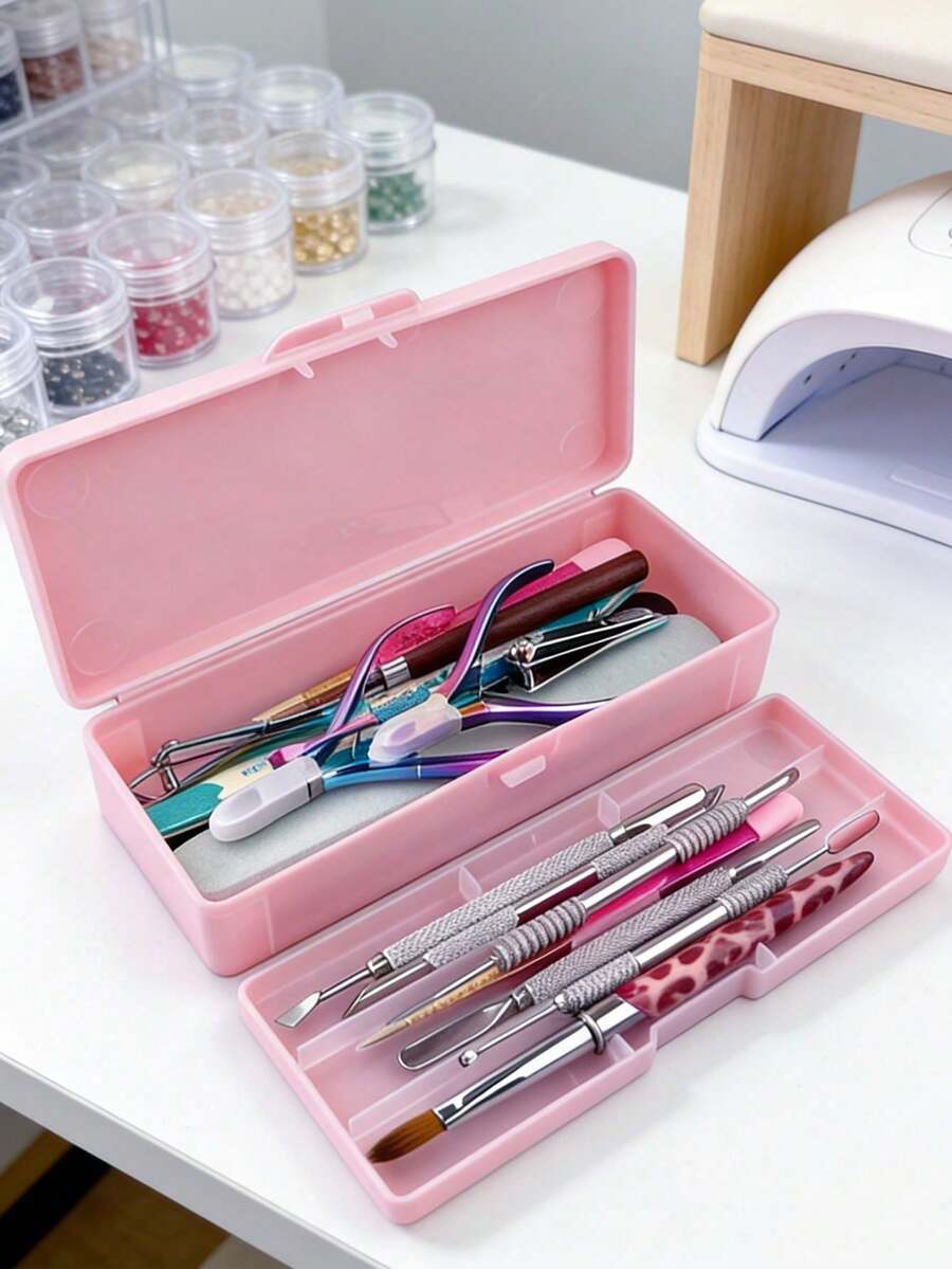 1/2pcs Rectangular Tool & Accessory Box, Nail Art Tool Storage, Handmade Embroidery Pen Box, Nail Clipper & Polishing Strip Organizer - Multicolor - View 1