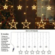 1pc LED Star Curtain String Lights, 8 Multi-Function Lighting Modes, Warm White LED Star Waterfall Lights, Christmas Decoration Lights, Suitable For Wedding, Birthday, Christmas, Valentine's Day, Party Decoration - Star - View 5