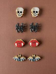 4/8/12pcs Gothic Rhinestone Mini Hair Claw Clips, Halloween Skull Bat Spider Vampire Red Lips Hair Clips, Dark Style Side Hair Clips For Cosplay Party Holiday Personalized Hair Accessories - Halloween Dark Hair Claw - View 15