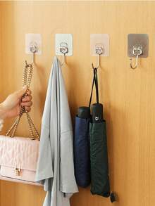 No-Drill Strong Adhesive Stainless Steel Large Hook With Wood Grain Backing, Waterproof And Moisture-Proof Wall Storage Rack For Bathroom And Kitchen, Holds Towels, Spatulas, Cleaning Tools, Bags, Coats, Non-Damaging To Walls, Multi-Functional Nail-Free Storage Hook For Home And Rental Use, Suitable For Multiple Scenarios - View 9