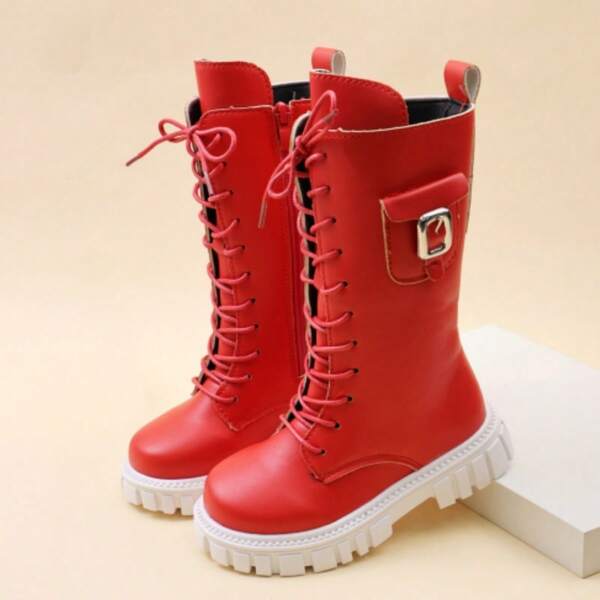 Girls' Long Boots, New Autumn/Winter Kids' Boots, White Mid-To-Large Children's Thick Sole High-Top Boots, Non-Slip Side Zipper Girls' Riding Boots, Toddler Street Motorcycle Boots