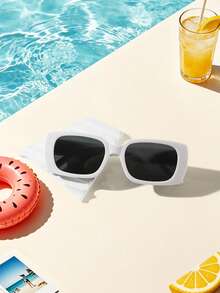 1PC Kids 9‑14Y Solid White Rectangle Frame PC Material Lightweight Minimalist Fashion Glasses For Summer Beach Daily Wear - Multicolor - View 4