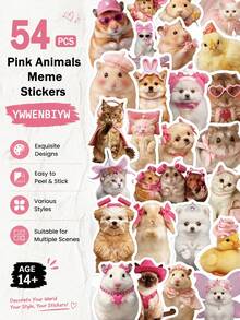54pcs Pink Animals Meme Stickers For Adults Teens Sticker Enthusiasts Scrapbooking Journaling Laptops Skateboards More, Add A Fun Touch To Your Devices! - Pink Animals Meme - View 10