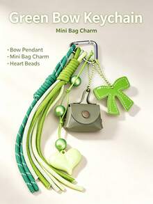 Color‑Block Woven Tassel Keychain, Mini PU Pouch Bag Charm With Heart & Bow Pendant, Aesthetic Bags Accessory Gift For Girls - Multicolor - View 8