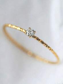1pc Fashion Classic Minimalist Natural Casual Versatile Commute Small Finger Ring With Synthetic Cubic Zirconia Inlaid, Women's Ring Suitable For Daily Wear, Banquet, Party, Gift, Jewelry Accessory - Yellow Gold - View 4