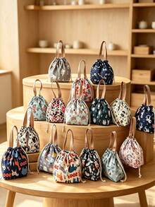 1 buah Tas Bekal Makan Siang Serut Motif, Kantong Bento Genggam Portabel, Tas Penyimpanan Makanan Tahan Air dan Dapat Digunakan Kembali, untuk Sekolah, Perjalanan Luar Ruangan, Berkemah, dan Piknik Sehari-hari, Serbaguna untuk Semua Musim - Tersedia berbagai warna dan gaya. - View 3