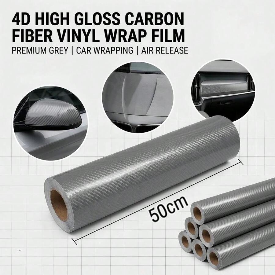 50CM Width 4D Carbon Fiber Gray Car Vinyl Wrap Film Auto Body Motorcycle Car Interior Exterior Sticker Self Adhesive DIY Film