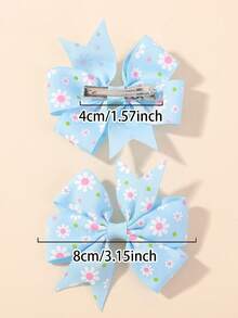 1 Pair Printed Daisy & Sunflower Hair Clip Set, Ribbed Fishtail Bow Baby Hair Clips, Random Cardboard - Multicolor - View 2