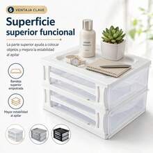 Desktop Organizer With 2 Transparent Drawers, Stackable PP Plastic Storage Unit For Cosmetics And Stationery, Modular Design, 35.5 X 26.5 X 20.5 Cm - 黑色 - 查看 4