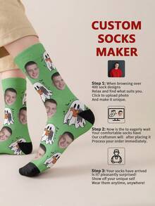 1 Pair Customized Face Photo Men's Halloween Socks, Halloween Costume, Birthday, Valentine's Day Gift, Halloween Prank Gadget, Colorful Cartoon Print, Combines Personality And Fun, Suitable For Daily Wear, Home, Commuting - Multicolor - View 4