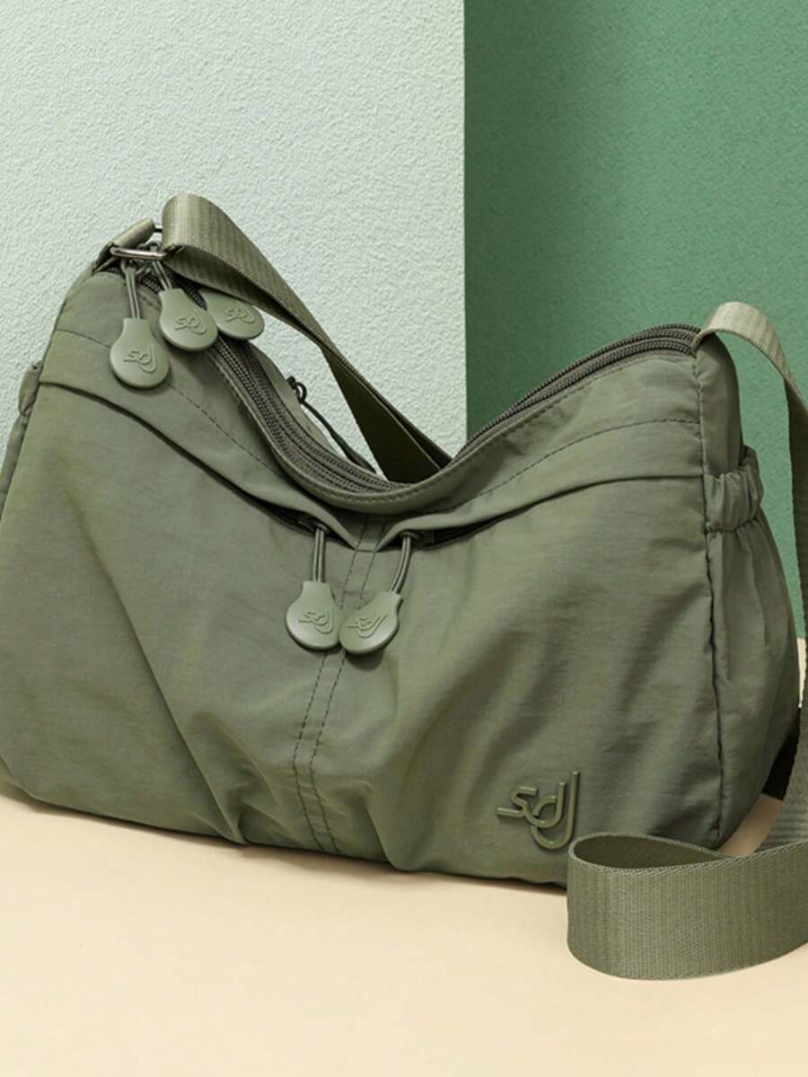 1pc Solid Color Fashion Minimalist Nylon Fabric Zipper Closure Lightweight Versatile Daily Mini Crossbody Shoulder Bag For Men, Suitable For Daily Commute, Shopping, Cycling - Multicolor - View 1