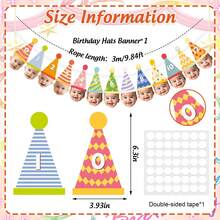 1 Set,Babe Monthly Milestone DIY Photo Banner,Colorful Party Hat Number 0‑12 DIY String Garland Kit,Custom Photo‑Insert Bunting For Babe 1st Birthday,Monthly BabyShower Party Hanging Decor Supplies - A - View 8