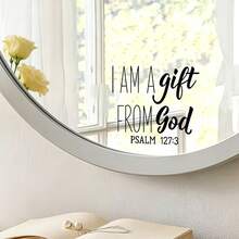 1pc Religious Bible Verse Static Mirror Window Clings. I Am A Gift From God Psalm 127:3 Scripture Text In Black Pink Tones, Idea For Bathroom Vanity Mirror Bedroom Closet Glass Faith Home Decor. - Multicolor - View 7