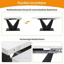 Dining Table Set (5 Pieces), Dining Table Set With 4 Chairs, Modern Kitchen Table Set With Extendable Tabletop, Black V-Shaped Legs, White Marble Tabletop, Gray Velvet Dining Chairs - Multicolor - View 5