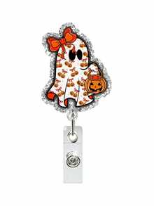 Pumpkin Ghost Retractable Badge Reel: Halloween Decoration, Acrylic Nurse ID Badge Clip, Party Name Tag & Party Favor - View 8