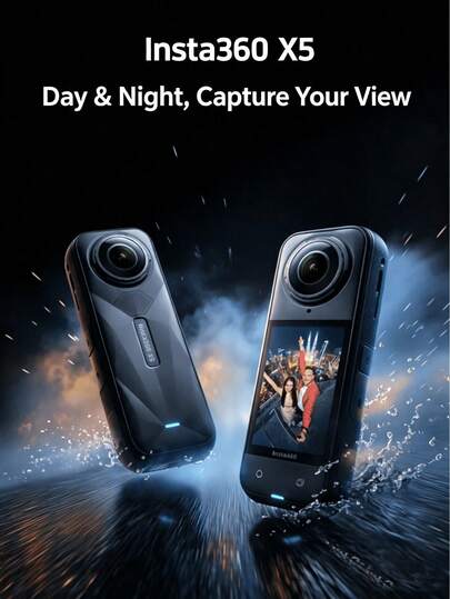 Insta360 X5 標準版|支援8K拍攝・防水・360度全景運動相機|夜拍效果強,相容"隱形自拍棒100% Brand New, Only Activated