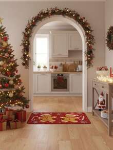 1pc Christmas Gingerbread Man Door Mat, Candy Cane & Snowflake Pattern, Washable, Christmas Holiday Home Decor, Non-Slip Mat Suitable For Christmas Gifts, Farmhouse Style Christmas Party Decoration, Perfect Christmas Home Decor - A - View 1