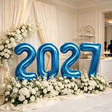 4件組 32英吋 2027數字鋁箔氣球套組，適合婚禮、感恩節、萬聖節、聖誕節、新年、生日派對裝飾 - 藍色32吋20274件套 - 查看 5