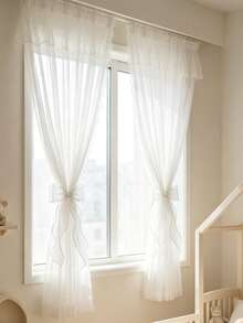 1pc/2pcs White Satin Bow Curtain Tiebacks, Pearl Embellished Tie-Up Curtain Holdbacks, Suitable For Children's Room And Nursery - Multicolor - View 4