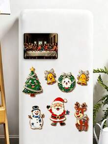 7/1pc Christmas Refrigerator Magnets Set, Santa Claus, Christmas Tree, Snowman, Reindeer, Bell Soft Magnetic Ornaments, Reusable Holiday Decorations - Multicolor - View 11