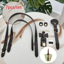 7pcs Handmade DIY Straw Woven Handbag PU Accessories Set, Hand-Stitched Vintage Bucket Bag Material Kit, Adjustable One Shoulder Crossbody Strap + Bag Charm Set, Suitable For DIY Craft Enthusiasts, Bag Decoration And Modification - Multicolor - View 7