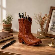 1 buah Tempat Pena Sepatu Bot Koboi Barat Vintage, Finishing Matte Desain Retro, Tempat Pena Pajangan Meja Buatan Tangan - MultiWarna - View 1
