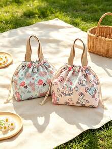 1 buah Tas Bekal Makan Siang Serut Motif, Kantong Bento Genggam Portabel, Tas Penyimpanan Makanan Tahan Air dan Dapat Digunakan Kembali, untuk Sekolah, Perjalanan Luar Ruangan, Berkemah, dan Piknik Sehari-hari, Serbaguna untuk Semua Musim - Tersedia berbagai warna dan gaya. - View 5