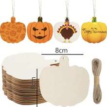 24/18/12/6pcs DIY Wooden Pumpkin Exquisite Carved Pumpkin With Hemp Rope Carving For Party Decoration, Decorate Room Door, Bedroom, Living Room, Fireplace, Wall And Your Home To Create A Strong Festive Atmosphere - Apricot - View 7