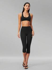 MFVIM Women's Versatile Yoga Set, Skin-Friendly Fitted Sports Bra + Butt-Lifting Slimming Capri Leggings Cycling Pants Riding Pants - Premium Black - View 8