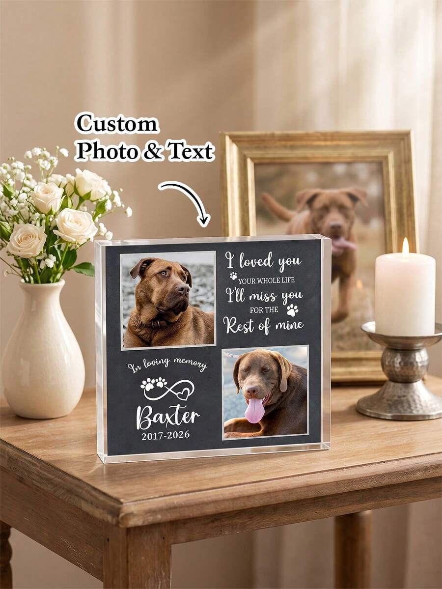 1pc Personalized Pet Memorial Plaque, Custom Dog Photo Acrylic Plaque, Pet Loss Gift, Personalized Pet Portrait Keepsake, Dog Remembrance Gift For Pet Owner - Multicolor - View 1