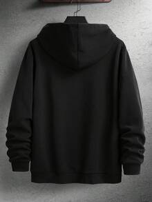 American BOSTON Letter Print Thermal Lined Hoodie, Men's Vintage Collegiate Style Pullover Sweatshirt - Black - View 4