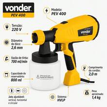 Pistola Elétrica Pintura Vonder PEV 400 HVLP 800ml 220V - Entrada do Brasil (220V) - Visão 9