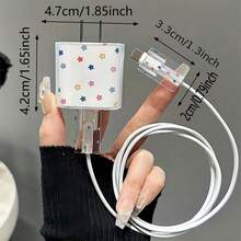 3pcs Colorful Small Star & English Letter Pattern Cable Protector And Charging Head Set, Compatible With IPhone 20W/18W Charger - Multicolor - View 4