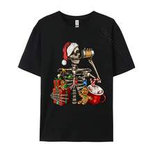 Oversized Cotton Graphic T-Shirt For Men With A Print Of A Smiling Skeleton Drinking Coffee With Milk, Hip Hop Style. - 款式 - 查看 1