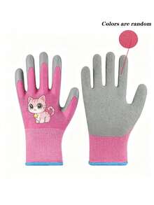 1 Pair Children's Gardening Gloves - Knitted Elastic Lining, Waterproof/Stain-Resistant, Non-Slip With Latex Rubber Coating, Prov, First Day Of School - Multicolor - View 8