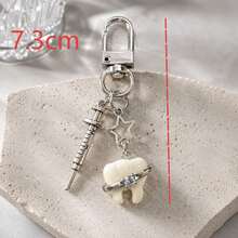 1pc/2pcs Unisex Rhinestone Teeth Funny Pendant Alloy Syringe Accessory Keychain Creative Bag Charm,Beaded Bag Charm - White - View 3