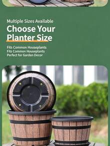 1pc Upgraded Whiskey Barrel Shaped Planter Set, Vintage Brown Plastic Flower Pot With Drainage Hole, Rustic Durable Decor Plant Container For Indoor Outdoor Garden Home Greenery Decor - Vintage Flower Pot - View 1
