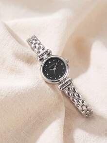 JUSMI 1pc/Set Exquisite Wheat Ear Steel Band Chain Wristwatch, Diamond Point Scale Small Round Dial Design, Creative Design Strap With Elegant Elegant, Lightweight Luxury Atmosphere Women's Watch For Workplace, Dating, Commuting, Birthday, Holiday Gift And More - Silver - View 4