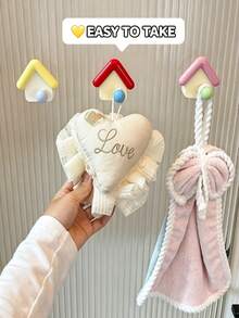 5pcs/1pc Cute House Shaped No-Drill Strong Adhesive Hooks, Decorative Practical Storage Hooks, Suitable For Bedroom Bathroom Kitchen Entryway Home Miscellaneous Storage Decoration, Room Decoration, Autumn Home Decor - Multicolor - View 7