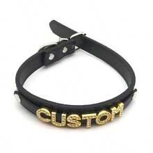 Halloween Goth Black PU Leather Gold Letters Customized Collar Choker Collar Role Age Play Cosplay Personalized Chocker Party Accessories - Multicolor - View 6