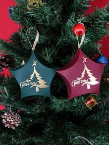 10pcs Christmas Star Shaped Gift Box With Gold Tree Print And Hanging Ribbon, Mini Holiday Packaging Box, Easy To Assemble For Christmas Tree Decorations, Party Favors, Gift Exchange, Winter Celebrations & New Year - 7.5X3.5X10.5cm - View 6