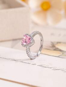 1pc Elegant Minimalist Heart Shaped Copper Ring, Ideal Gift For Loved Ones And Friends - Multicolor - View 3