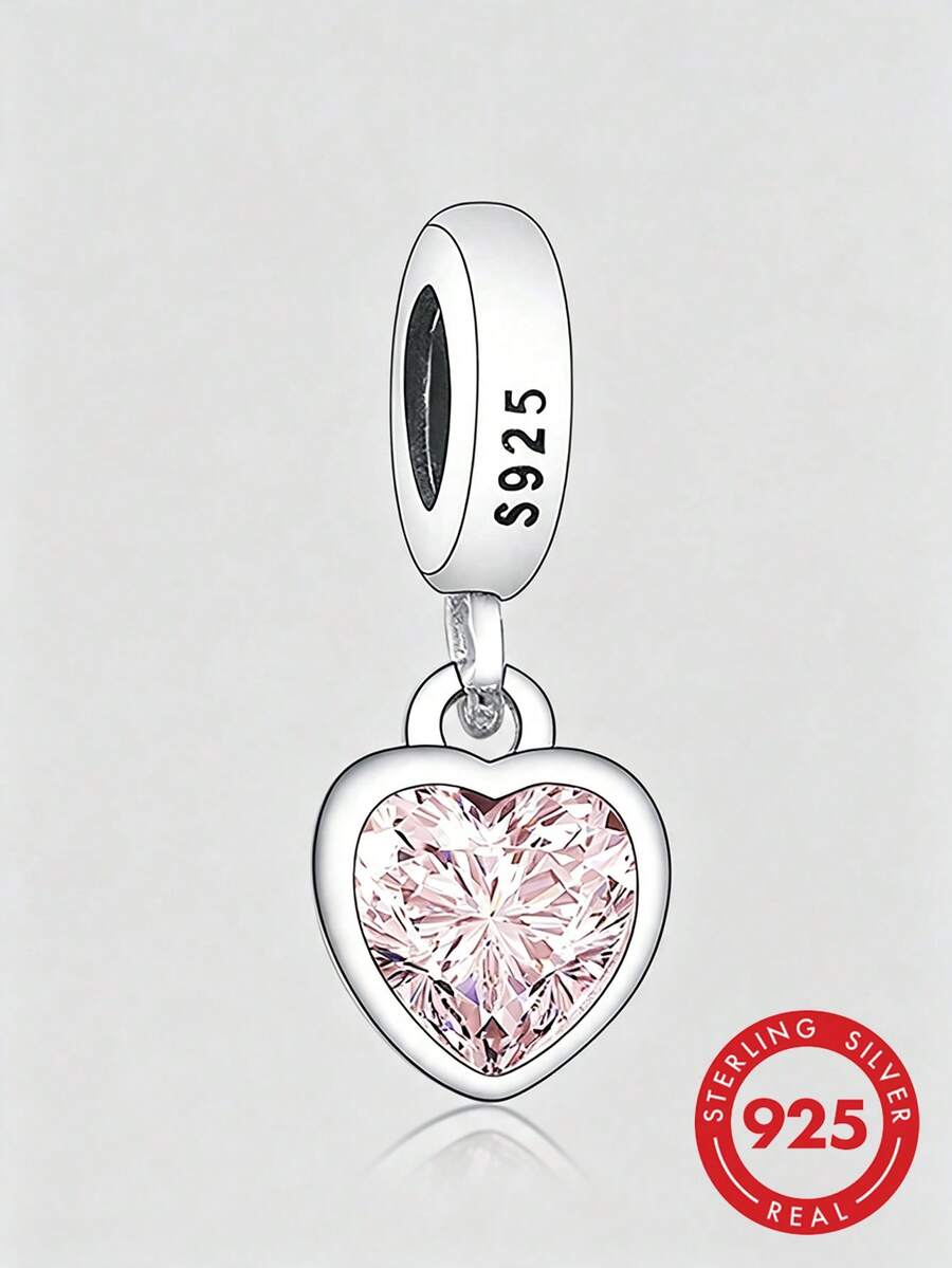 HuooNew Cubic Zirconia Heart DIY Pendant Valentines - Silver - View 1