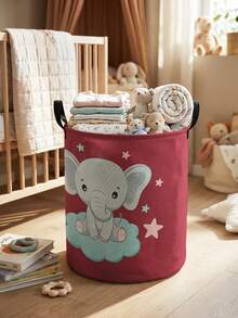1pc Cute Elephant Pattern Foldable Large Capacity Round Storage Basket With Handle, Versatile Storage Bin For Nursery, Baby Supplies Organizer, Diaper Storage, Clothing Storage, Multi-Purpose Storage Box - Multicolor - View 38