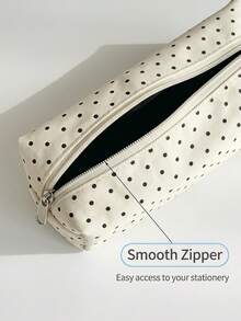 1pc Cute Polka Dot Small Pencil Case, Ruched Fabric Zipper Pen Pouch For School Stationery Storage - Multicolor - View 4