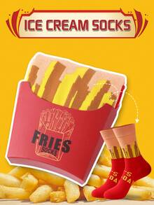 1 Pair Whimsical & Funny French Fries Shaped Mid-Calf Casual Socks, Gift For Men/Women, Creative Realistic French Fries Design, Unique Gift Item, Suitable For Christmas/Halloween/Day Of The Dead/Labor Day/St. Patrick's Day/Father's Day/Easter Gifts, Suitable For Home Relaxation/Family Gathering/Short Trip/Theme Party/Friends & Family Birthday/Couple Anniversary/Date Outing Gifts - Multicolor - View 10