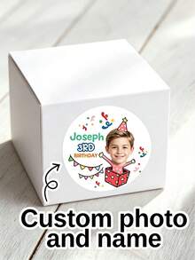 54-540 piezas Pegatinas de agradecimiento personalizadas, Etiquetas redondas personalizadas, Personalizadas, Pegatinas de cumpleaños, Pegatinas de caja de regalo personalizables, Pegatinas para niños, Niño - Versión de texto de foto - Ver 11