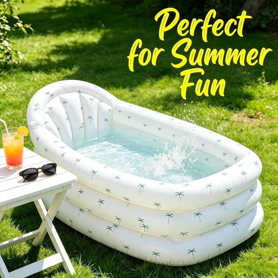 1pc Fashionable Children's Printed Triple Ring Inflatable Bathtub, Portable, Suitable For Indoor And Outdoor Summer Swimming And Play - Multicolor - View 1