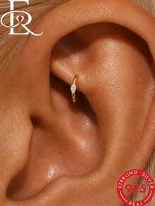 EleRunis 1pc 925 Sterling Silver Classic Cubic Zirconia Helix Ear Cuff 18K Gold Plated Cartilage Spiral Ear Stud For Women Daily Wear Party Style - Gold - View 12